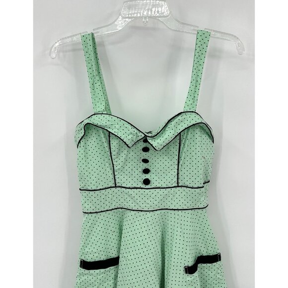 HELL BUNNY dress fit flare polka dot pinup rockabilly mint green 50s inspired S - Picture 4 of 11